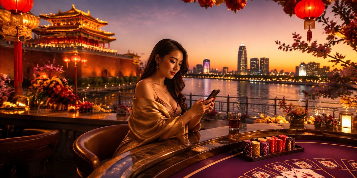 Bàn Baccarat trong không khí lễ hội Tết tại Sài Gòn – đèn lồng đỏ và bầu không khí casino
